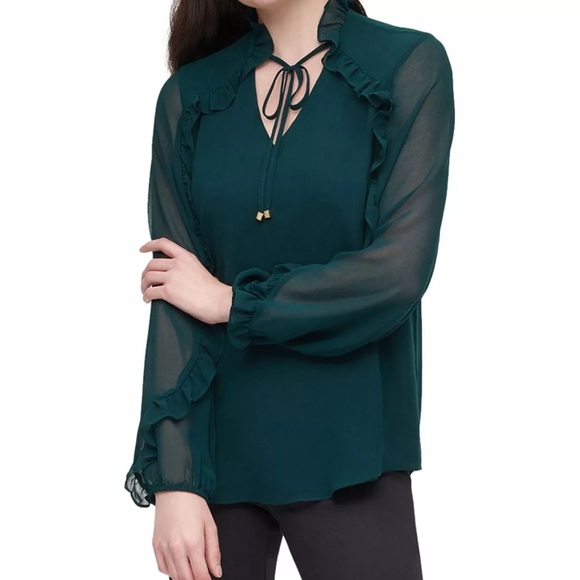 Calvin Klein Striped Ruffle Trim Blouse - Picture 6 of 6